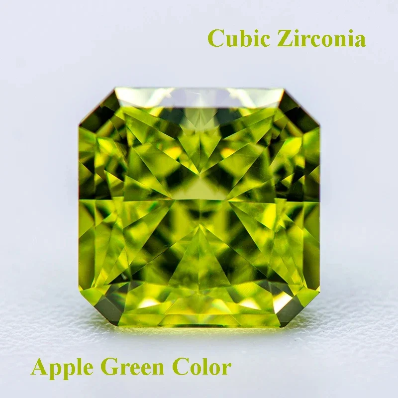 

Cubic Zirconia Crushed Ice Cut Asscher Shape Apple Green Color Charms Beads for Diy Jewelry Making Ring Materials No Certificate