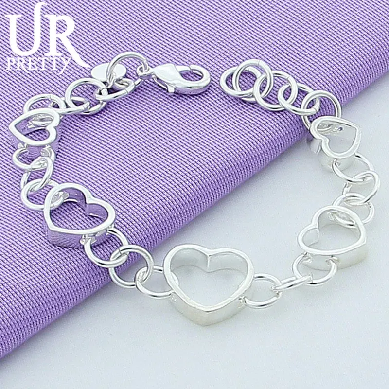 

URPRETTY 925 Sterling Silver Hollow Love Heart Hollow Circle Chain Bracelet For Man Women Wedding Engagement Charm Party Jewelry