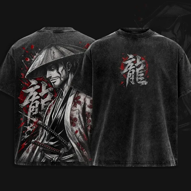 Anime BLEACH Kyoraku Shunsui Graphic T Shirt Men Short Sleeve Clothing Loose Tshirt Washed Cotton Tee Harajuku Street T-shirt