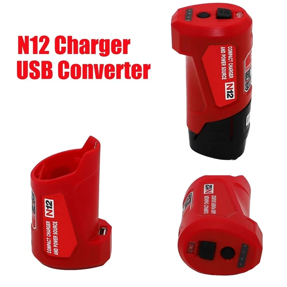 N12 Charger Converter USB Power Adapter Phone Charger Adapter For Milwaukee 48-59-1201 M12 Li-Ion Battery 12V DC Output Port