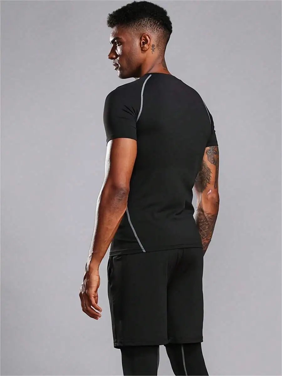 

Mens Short Sleeve Compression Sport Shirt Moisture Wicking For Running Basketball Soccer Cycling Fitness
