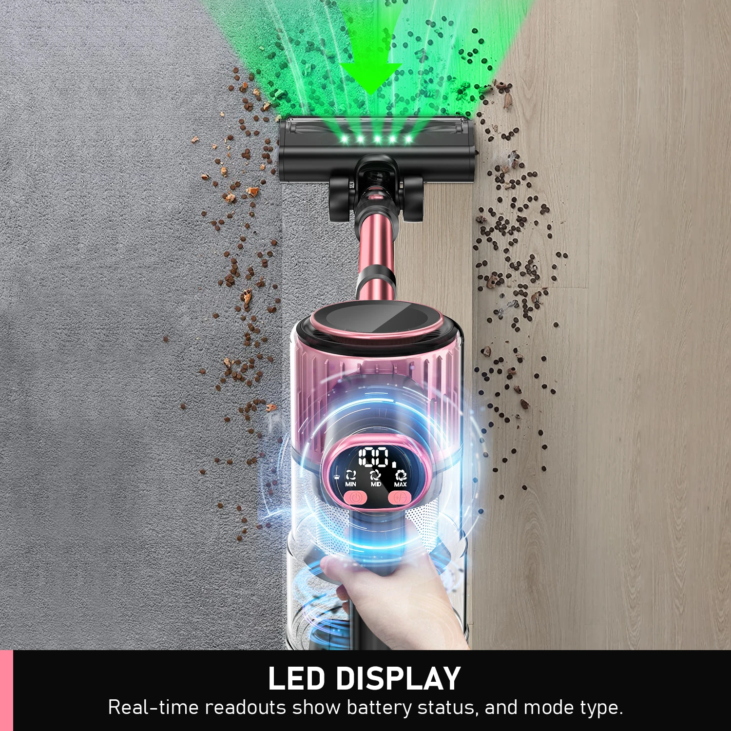 مكنسة كهربائية لاسلكية، 3 أوضاع لشعر الحيوانات الأليفة، قوة شفط 40 كيلو باسكال، وقت تشغيل 45 دقيقة، للسجاد والأرضيات