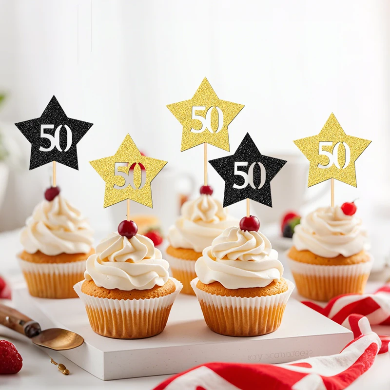YOMDID 24 Stück 50th/40th/30th Kuchendeckel, Stern-Design, Cupcake-Topper, Picks für Geburtstage, Hochzeiten, Jubiläen, Kuchendekoration – Detail 12