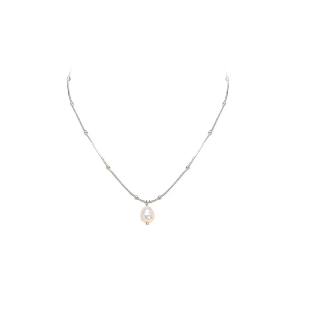 Baroque Pearl Pendant Necklace For Women Silver Color Bead Clavicle Chain Necklace Fashion Women Jewelry Accessories Gft