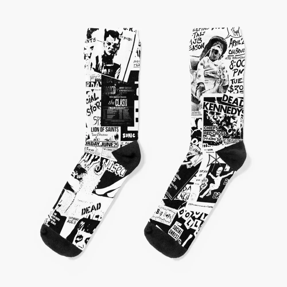 Punk Flyers Collage Socks Novelties retro Girl'S Socks Men's