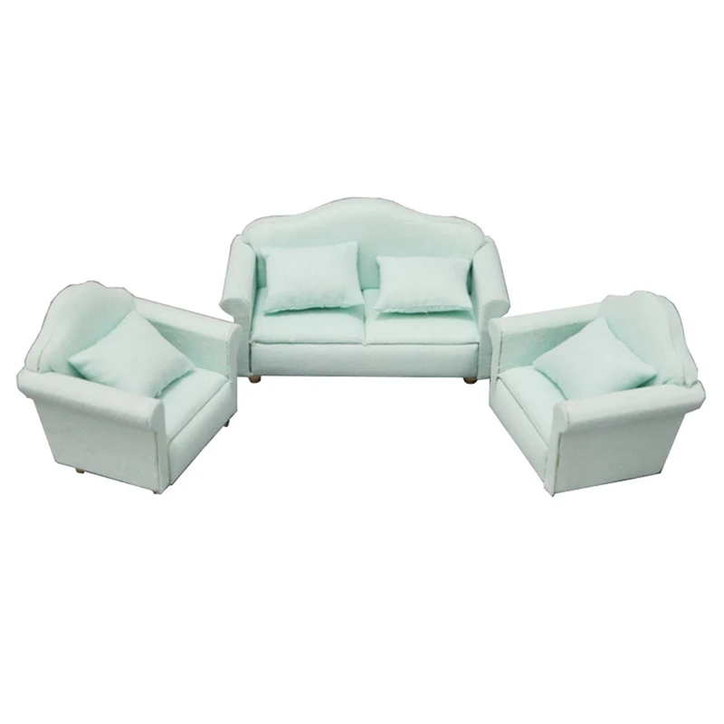 3Pcs 1/12 Scale Dolls House Green Armchair Sofa Settee,Miniature Furniture For Doll House Decor Accessories