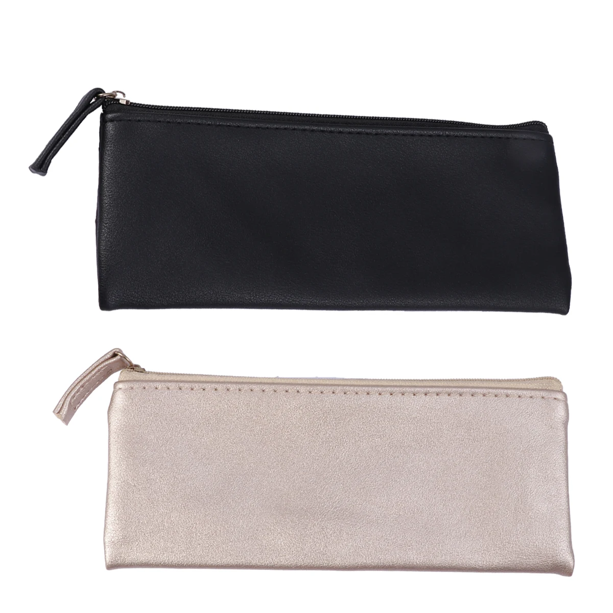 

2pcs Pu Pencil Bag Multifunctional Stationery Storage Bag For Students Minimalist Toiletries Holder Black
