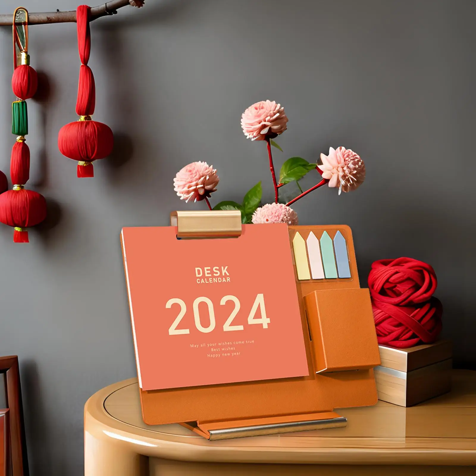 Desktop Calendar 2024 Tabletop Plan and Schedule Jan 2024 - DEC 2024 Ornaments for New Year Living Room Business Office Holiday