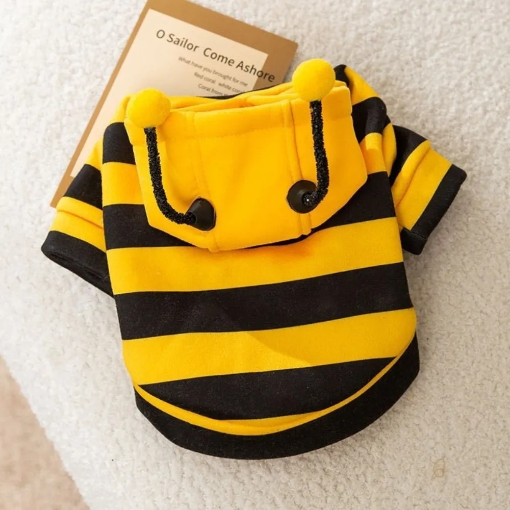 

Cute Soft Pet Bee Costume Hooded Winter Warm Stripes Design Cat Dog Clothes Breathable Cat Holiday Cosplay Clothes Pet Supplies