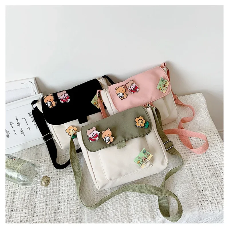 Canvas Small Bag for Women INS Japanese Crossbody Bags Cute Versatile Student Art One Shoulder Mobile Handbags Shoulder Bag