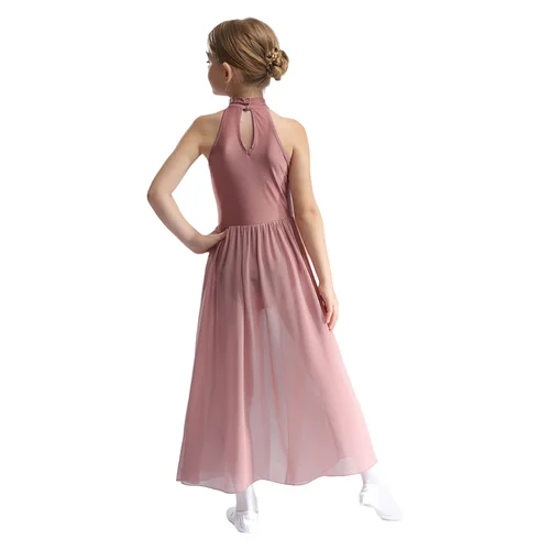 Imagen 2 del producto Vestido de baile moderno lírico para adolescentes, leotardo de gimnasia de Ballet dividido asimétrico, patinaje sobre hielo, Ropa de baile, vestidos de actuación