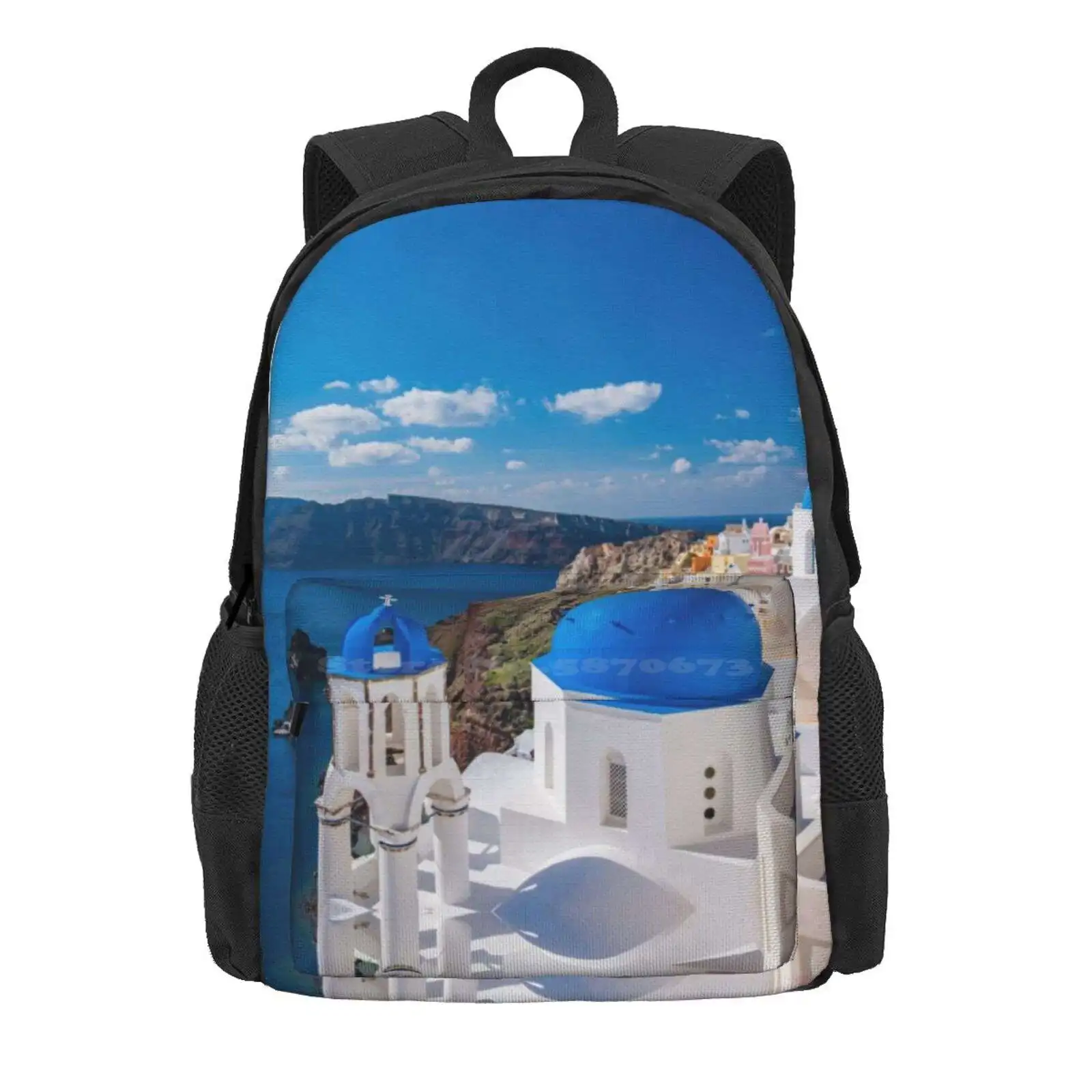 Santorini Greece Hot Sale Schoolbag Backpack Fashion Bags Santorini Greece Greek Islands Vacation Holiday Summer Beaches