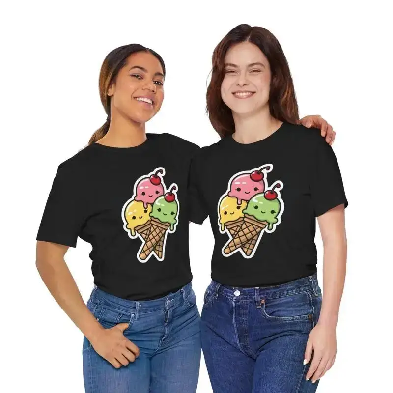 Happy Cones Ice Cream T Shirt Design Unisex Summer Kids Short Sleeve Tee Shirt