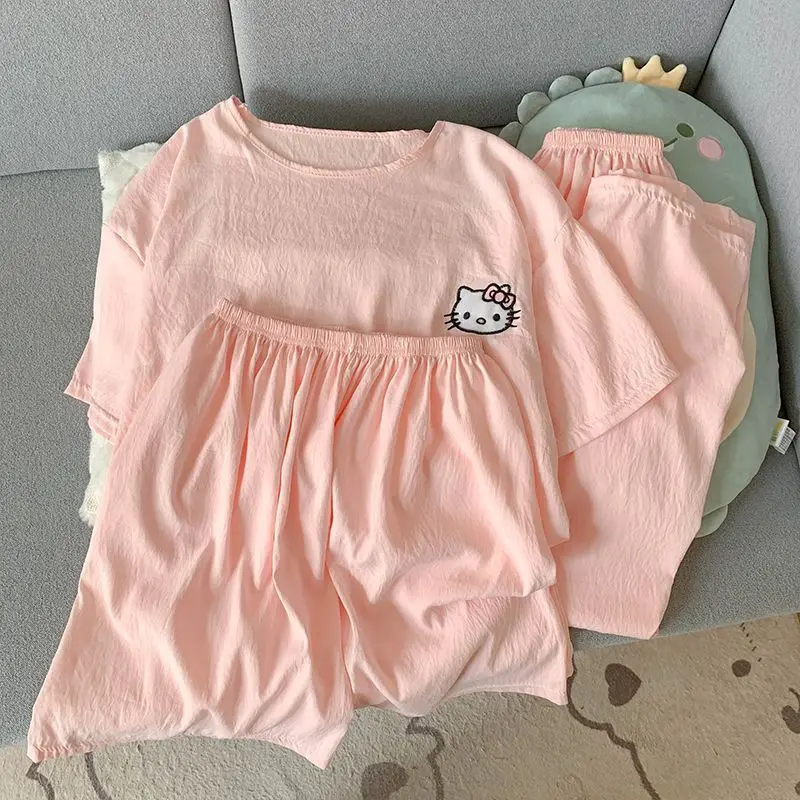 ใหม่ Hello Kitty อะนิเมะอุปกรณ์ต่อพ่วงการ์ตูนชุดนอนน่ารักสาวหวานสบายและสบาย ๆ สามารถสวมใส่นอกบ้านชุดสวมใส่