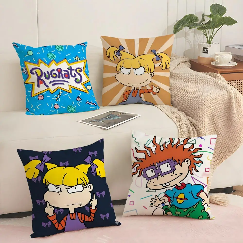 Cartoon R-Rugrats Cushion Cover Silky Short Plush Invisible Zipper Dustproof Sofa Pillow Case for Home Decor