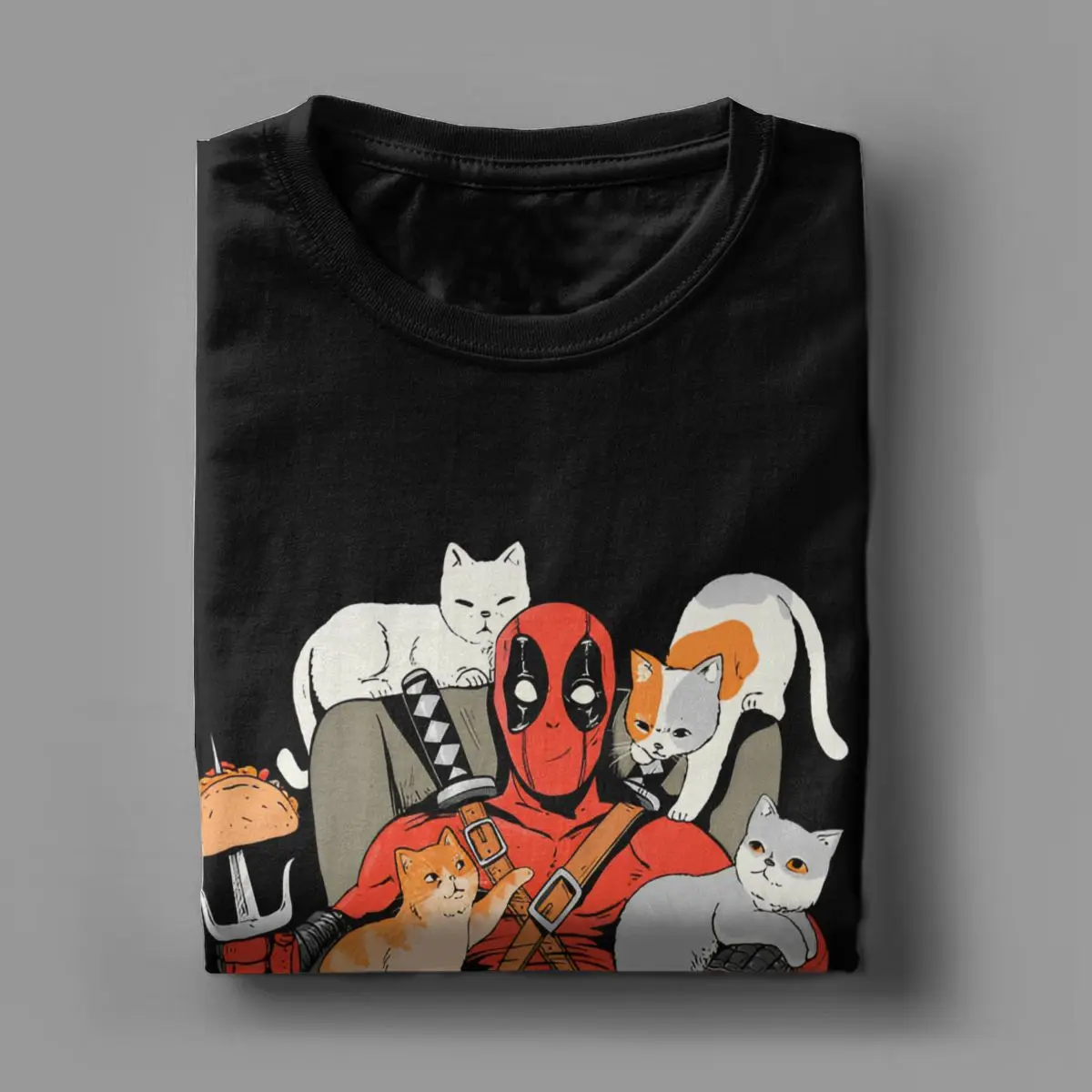 Novelty Deadpool And Cats T-Shirt for Men Crew Neck Cotton T Shirt Short Sleeve Tee Shirt New Arrival Clothing