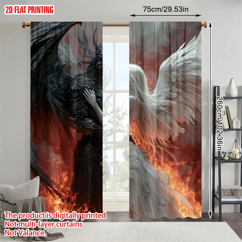 

2 шт., шторы с принтом самолета, черный ангел и красота, универсальный 100% полиэстер (без стержня), арт-деко, праздничный, идеально подходит для