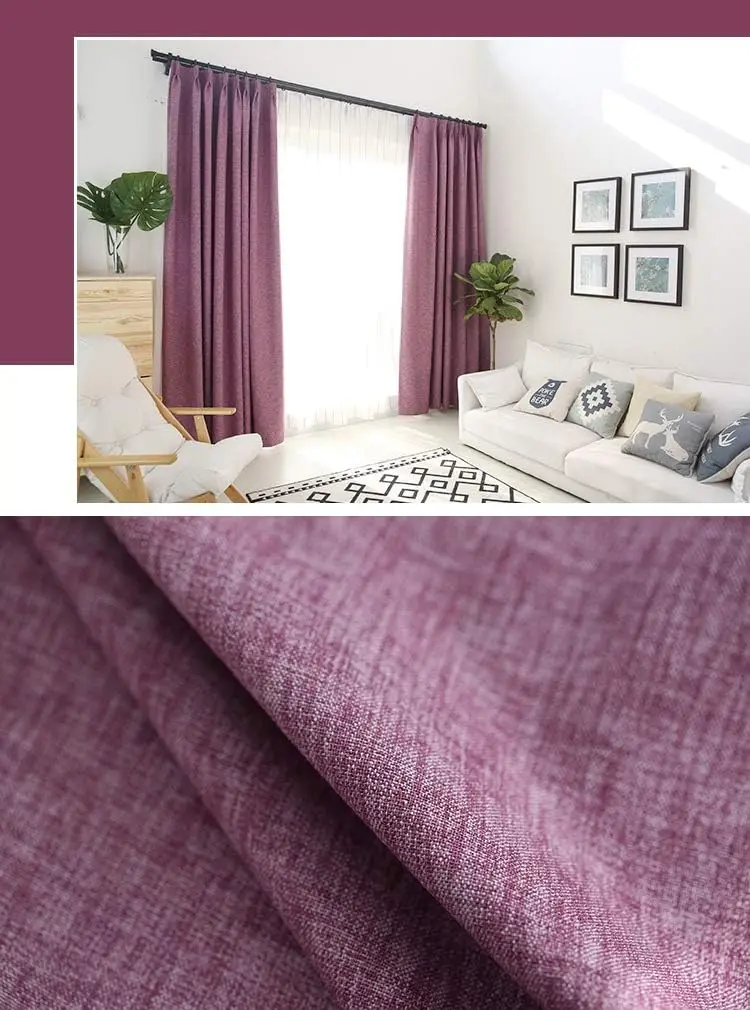 Violet Cotton Linen Thermal Pencil Pleat Blackout Curtains - 2 Panels Thickened Home Decor Perfect for Bedroom 59