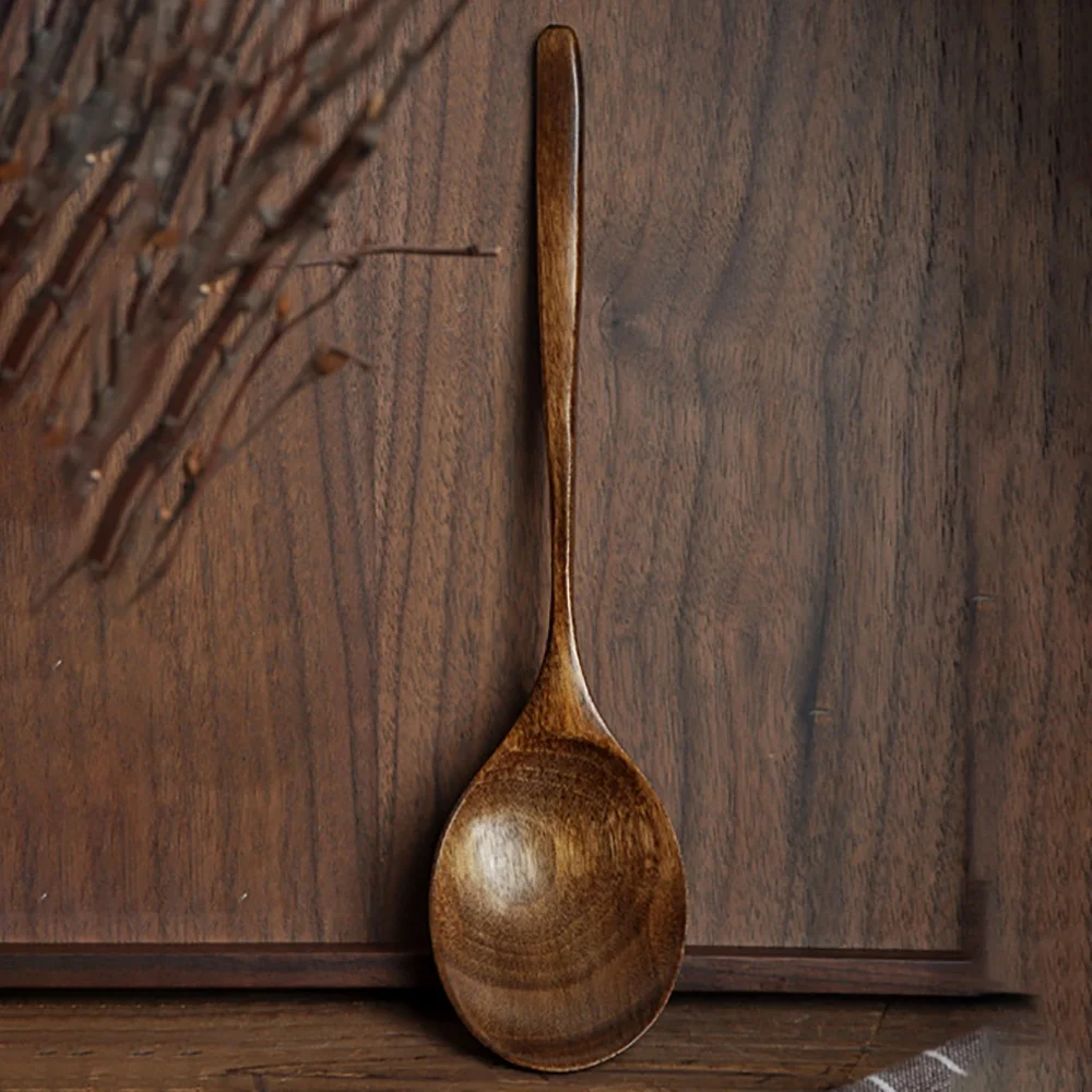

YFYS Vintage Chinese Style Handcrafted Wooden Soup Spoon Set Of 2, For Dinner, Salad Desserts, Snacks, Rice, Soup, Fruit