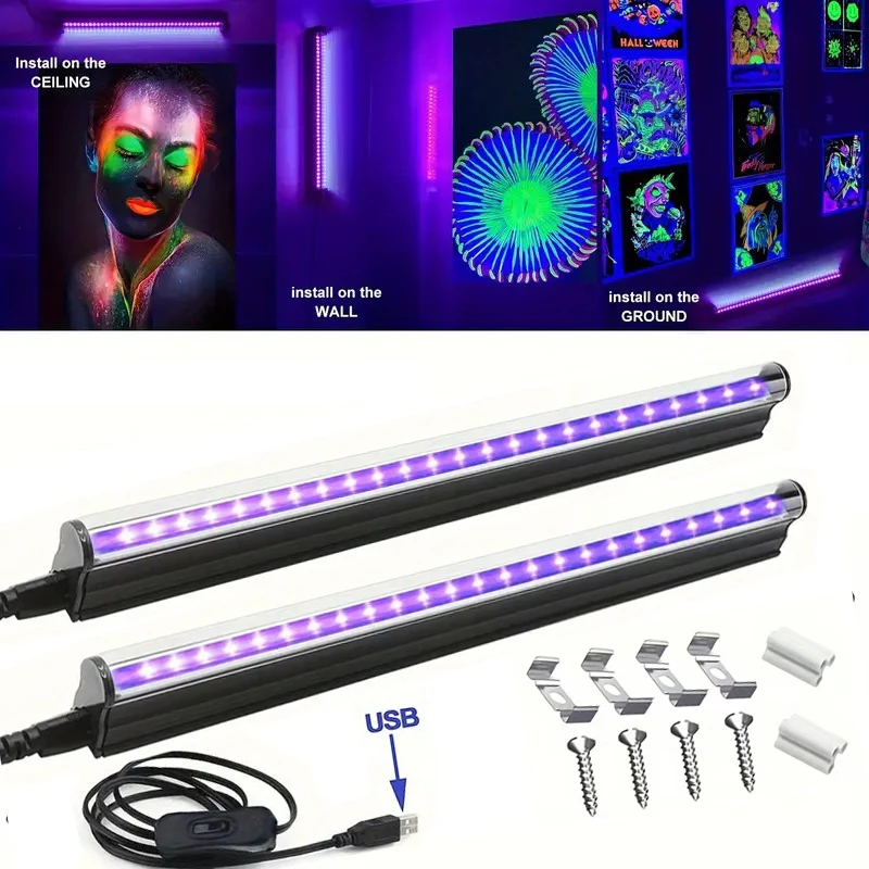 Black T5 Light Tube 5W USB UV LED  Lamp 395 nm 400nm Black Light Bar Light Effect Party Light Stage Lighting with Switch