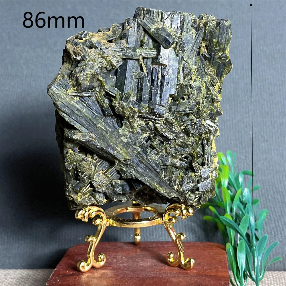 Natural Crystal Green Tourmaline Specimen Stone Quartz Raw Reiki Minerals Geode Energy Home Decoration Healing Gemstone+Stand