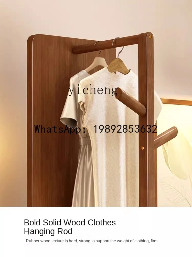 solid wood coat rack bedroom floor hanger with mirror integrated movable rack