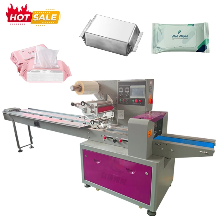 Automatic Wet Wipes Flow Pack Machine Pillow for Pocket Facial Napkin Disinfecting Tissue Packing Low Price Food Wrapping