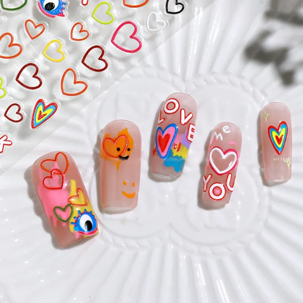 1pc Cartoon Kawaii Y2K Colorful Heart Nail Art Sticker rabbit Floret Ultra-thin Japanese Decal Self Adhesive Manicure Deco