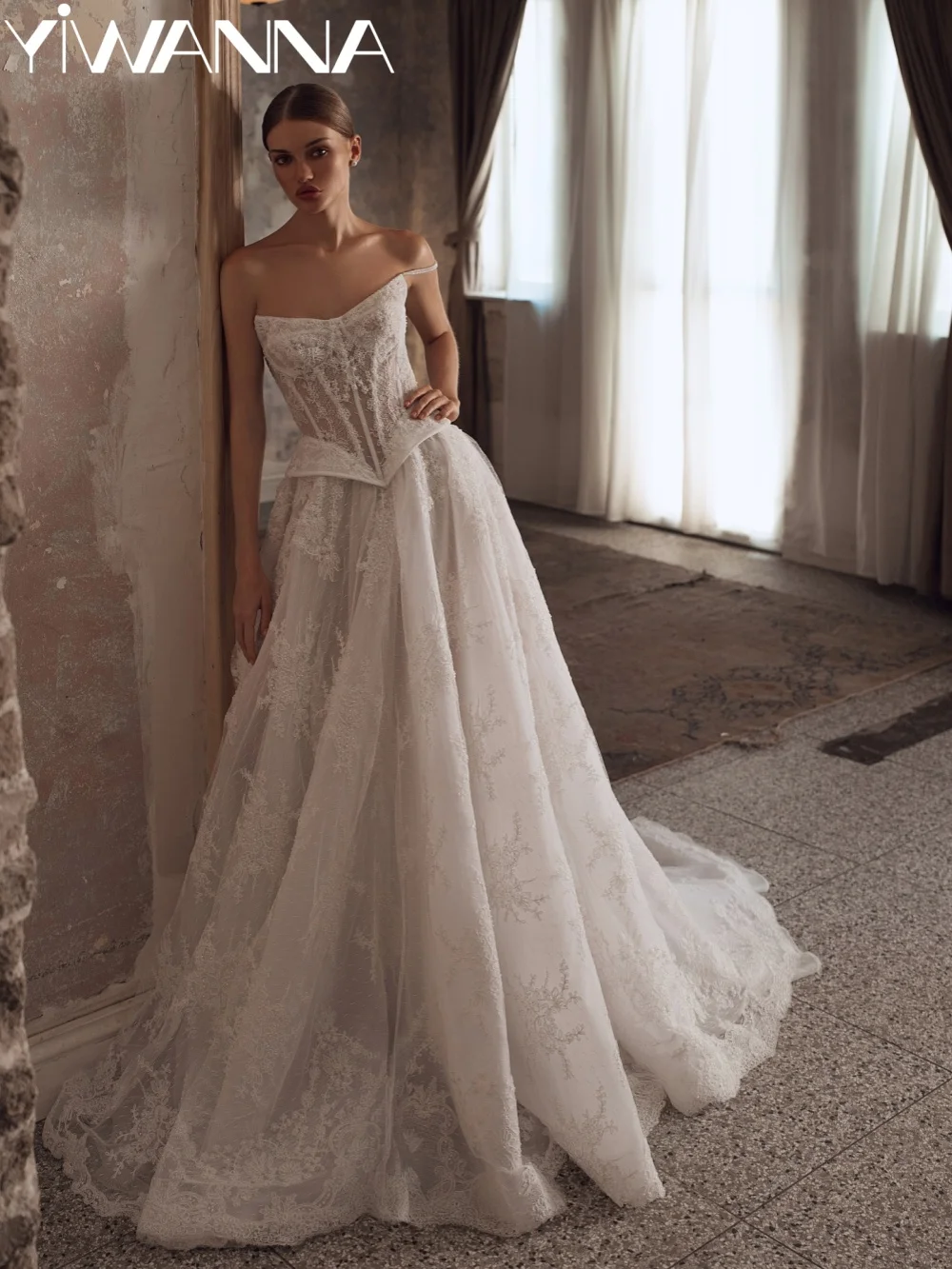 Delicate Beaded Corset Wedding Dress Romantic Strapless A-line Long Bridal Gown Customized Gorgeous Lace Dresses For Bride