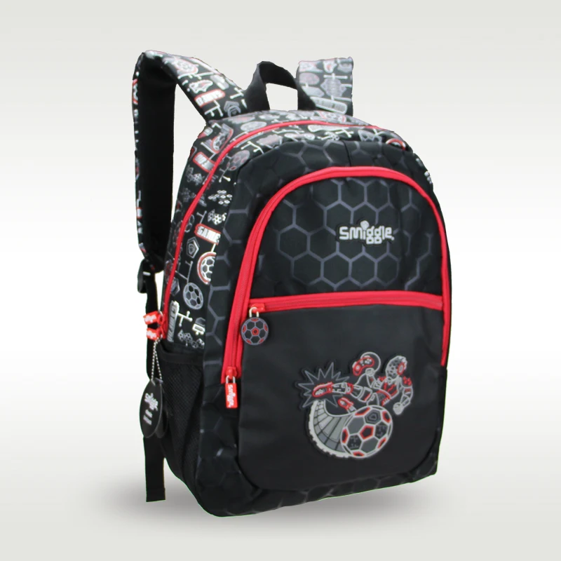 Smiggle-mochila escolar de fútbol para niños, Bolsa Escolar original de alta calidad, color negro y rojo, 16 pulgadas, superventas, Australia