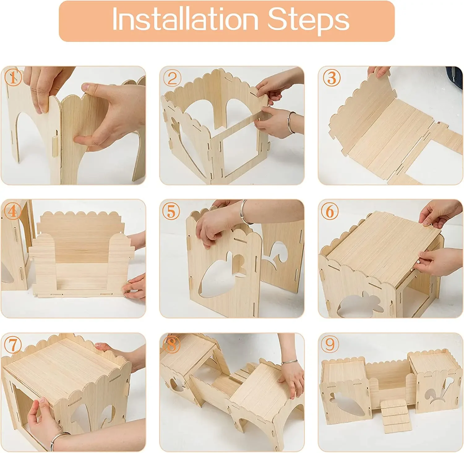 Wooden Rabbit Castle hideout Tunnel Play house with ladder and tunnel suitable for velvet rat guinea pig hamster hideout