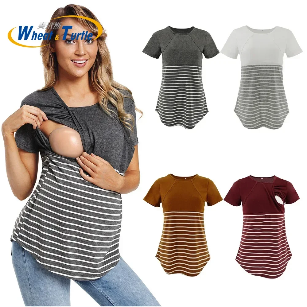 Hauts d'allaitement à manches courtes, chemises décontractées pour la grossesse et l'allaitement, t-shirts doux pour femmes enceintes et post-partum