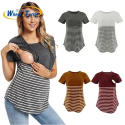 Short Sleeve Maternity Nursing Tops Casual Breastfeeding Blouse Tees, Soft Pregnancy Shirts for Pregnant & Postpartum Women