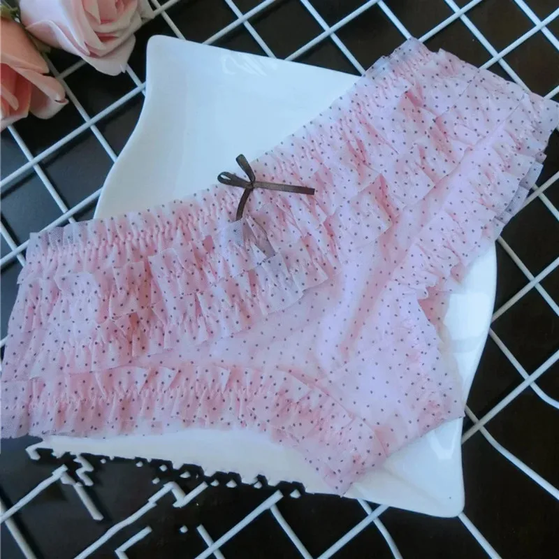 الحلو امرأة سراويل كعكة طبقة الدانتيل ملخصات البولكا نقطة زهرة نمط شبكة تنفس مريحة Underpant الإناث منخفضة الخصر سراويل