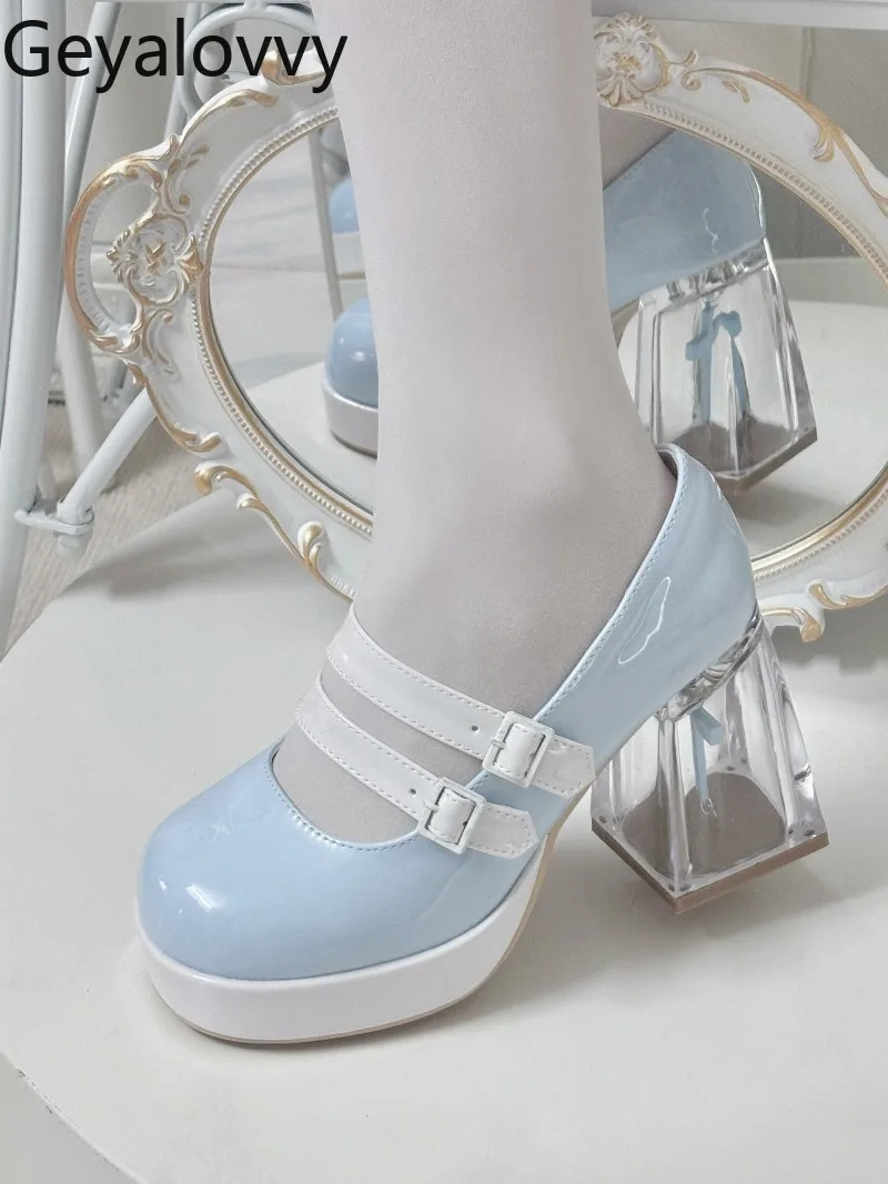 

Lolita Original Sweet Girls Round Toe High Heels Japanese Style Color Block Party High Heels Leather Shoes Women's Single Shoes