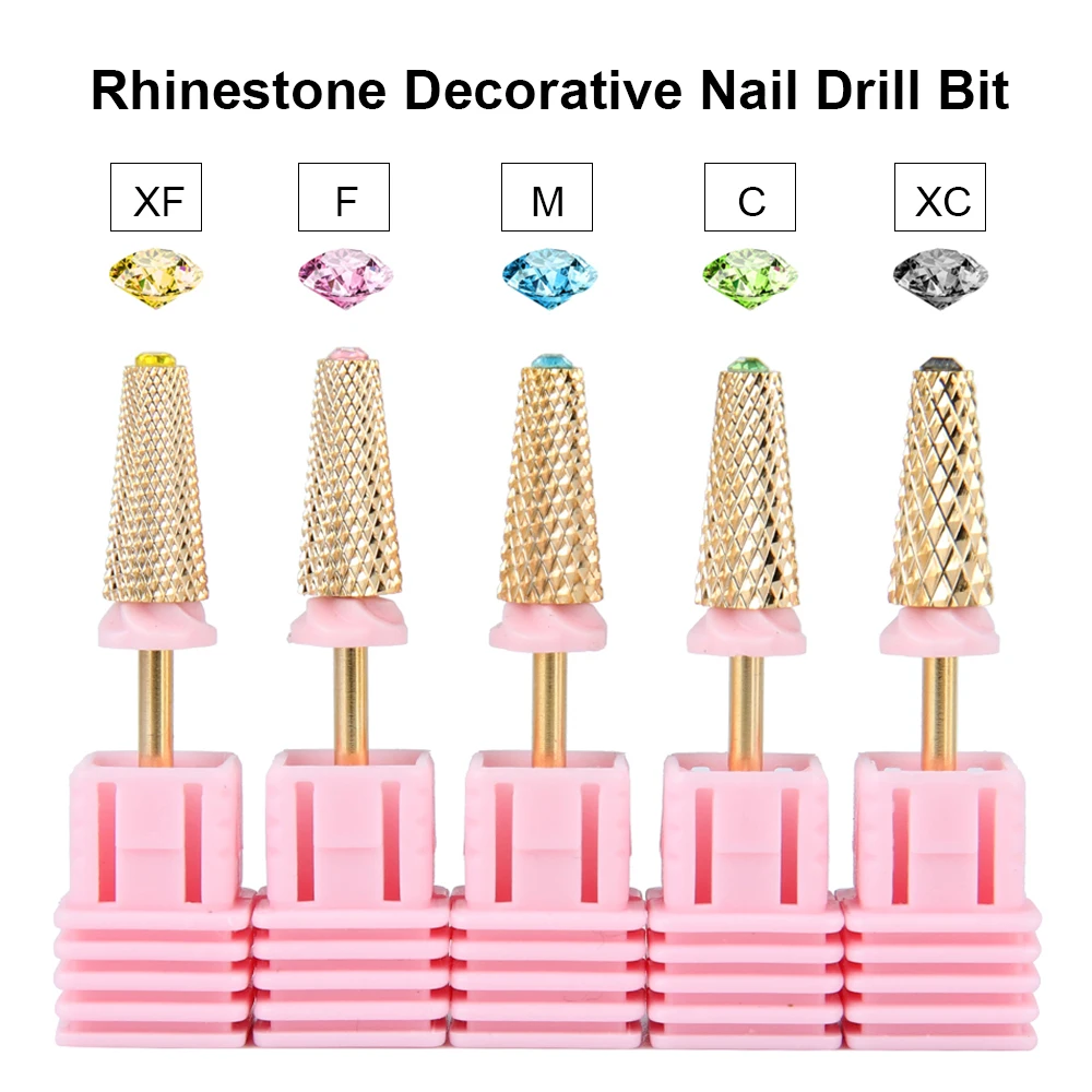 Fraise à ongles en carbure pour strass, tête de meulage conique, accessoire pour lime à ongles électrique rotative
