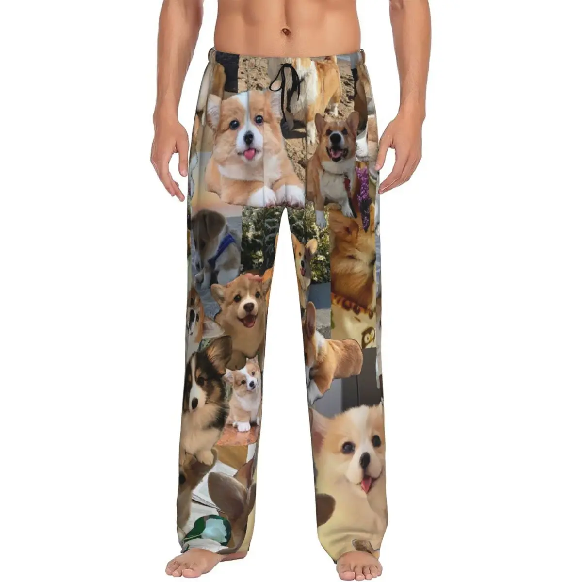 Custom Large Cute Corgi Puppy Pembroke Welsh Corgi Dog Pajama Pants Men Sleepwear Sleep Lounge Bottoms with Pockets