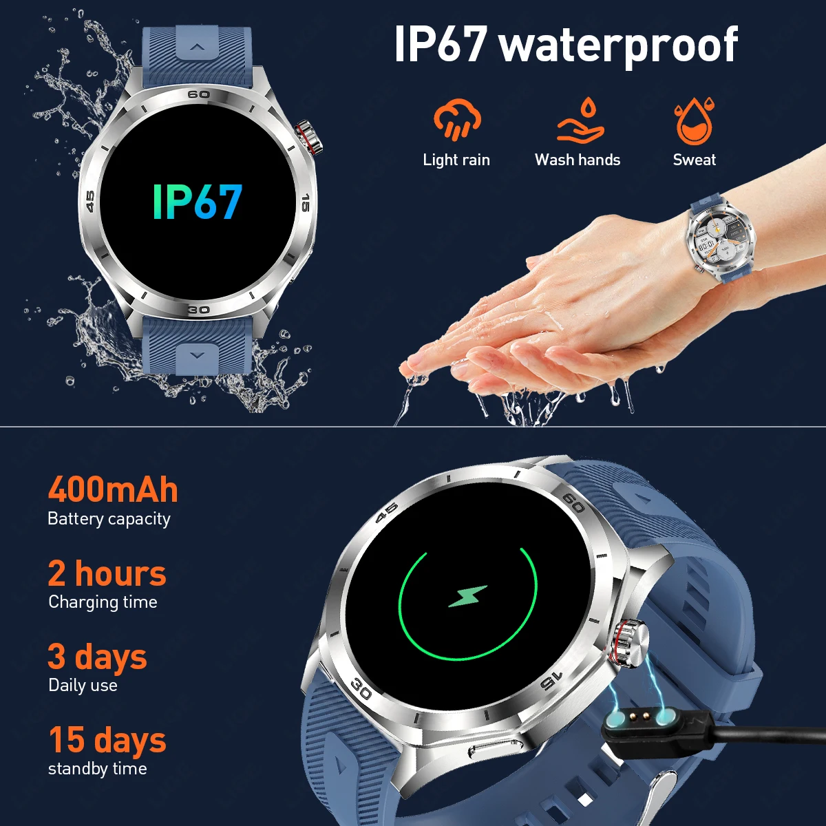 LIGE جديد 1.52 "HD موضة 400mAh ساعة ذكية BT دعوة الرجال سوار الرياضة اللياقة البدنية الصحة الرجال Smartwatch لنظام أندرويد iOS HarmonyOS