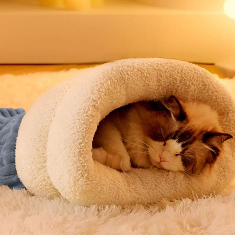 Warm Cat Sleeping Bag Soft Kitten Beds Nest Pets Rabbits Blanket Cushion Semi-Enclosed Cave for Cats Accessories
