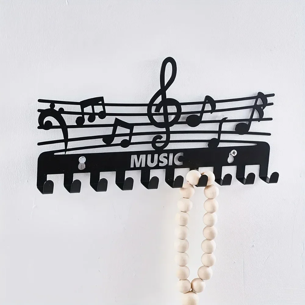 Stylish Iron Music Note Storage Rack: Creative Key Hooks and Coat Rack for Indoor Home Wall Decoration