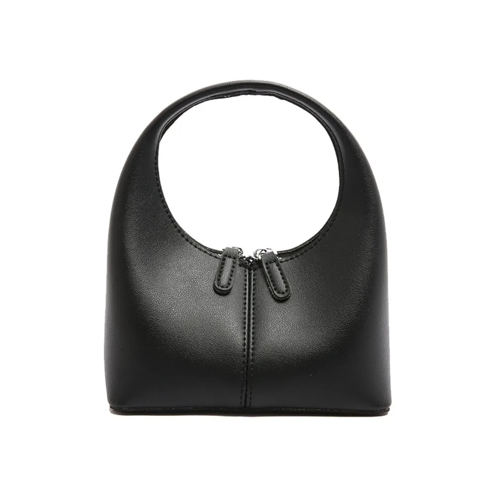 

Casual Elegant Pu Leather Handbag French Style Retro Color Crescent Bag Zipper Fashionable Small Bag Outdoor