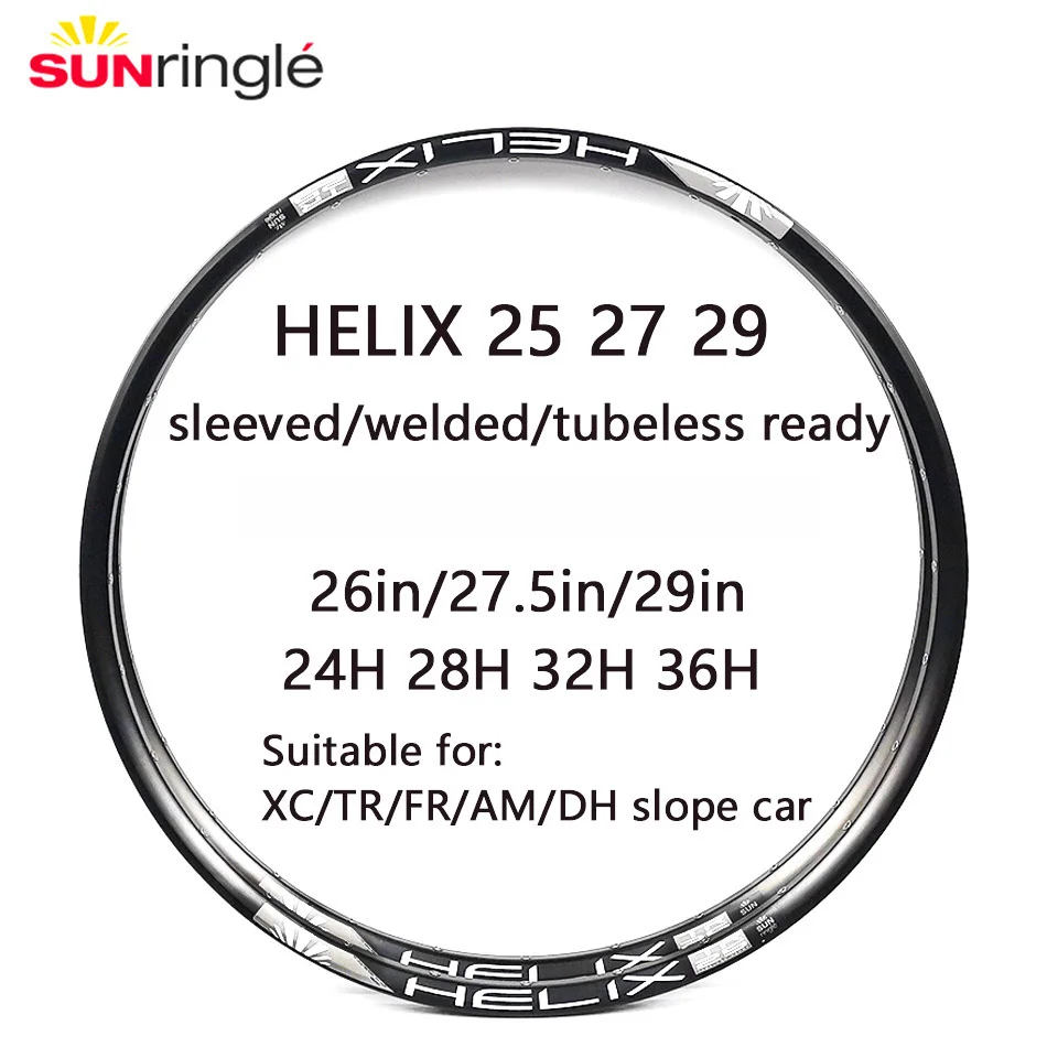 SUNRingle HELIX Bicycle rim Aluminum alloy Mountain/road bike TR25 TR27 TR29 29 27.5 26 inch 24H 32H  XC TRAIL vacuum wheel rim