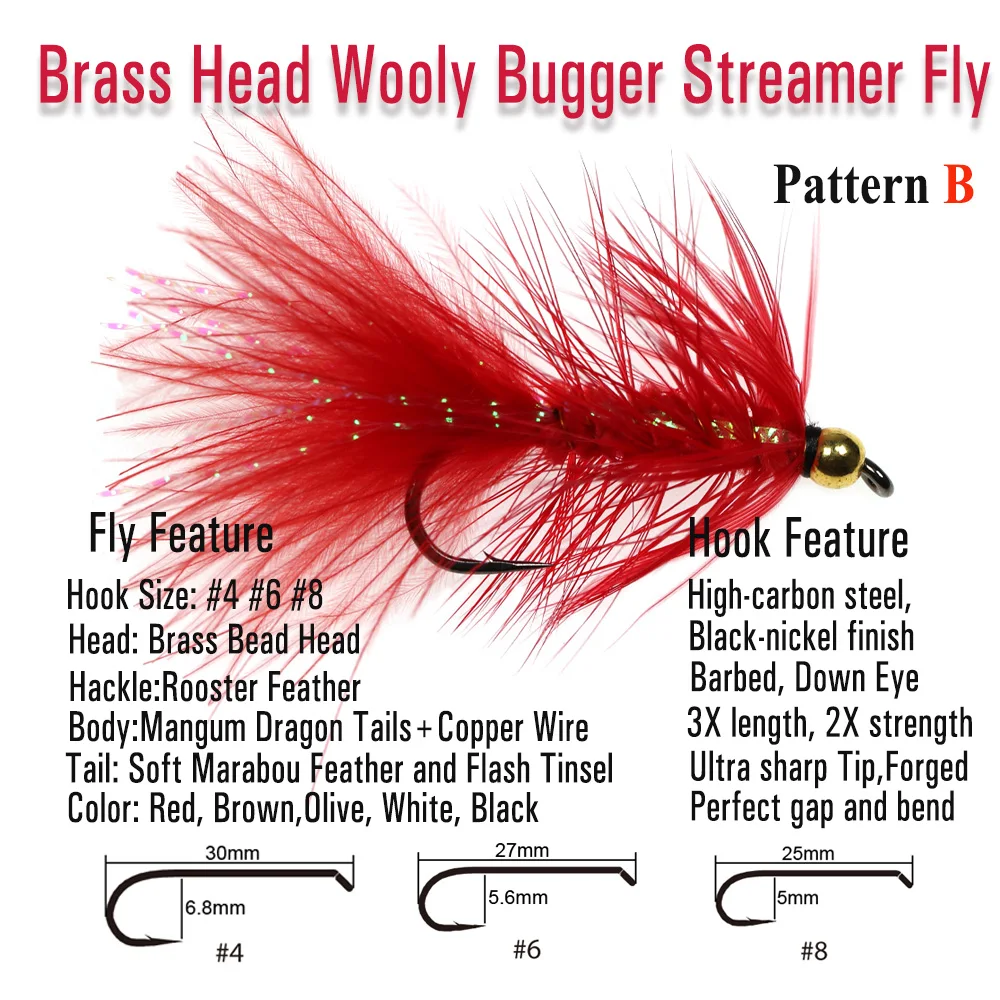 5 Stück Messing-Beadhead Woolly Bugger Streamer Salzwasser-Fliegen zum Angeln auf Steelhead, Hecht, Barsch, Regenbogenforelle, Angelköder – Detail 5