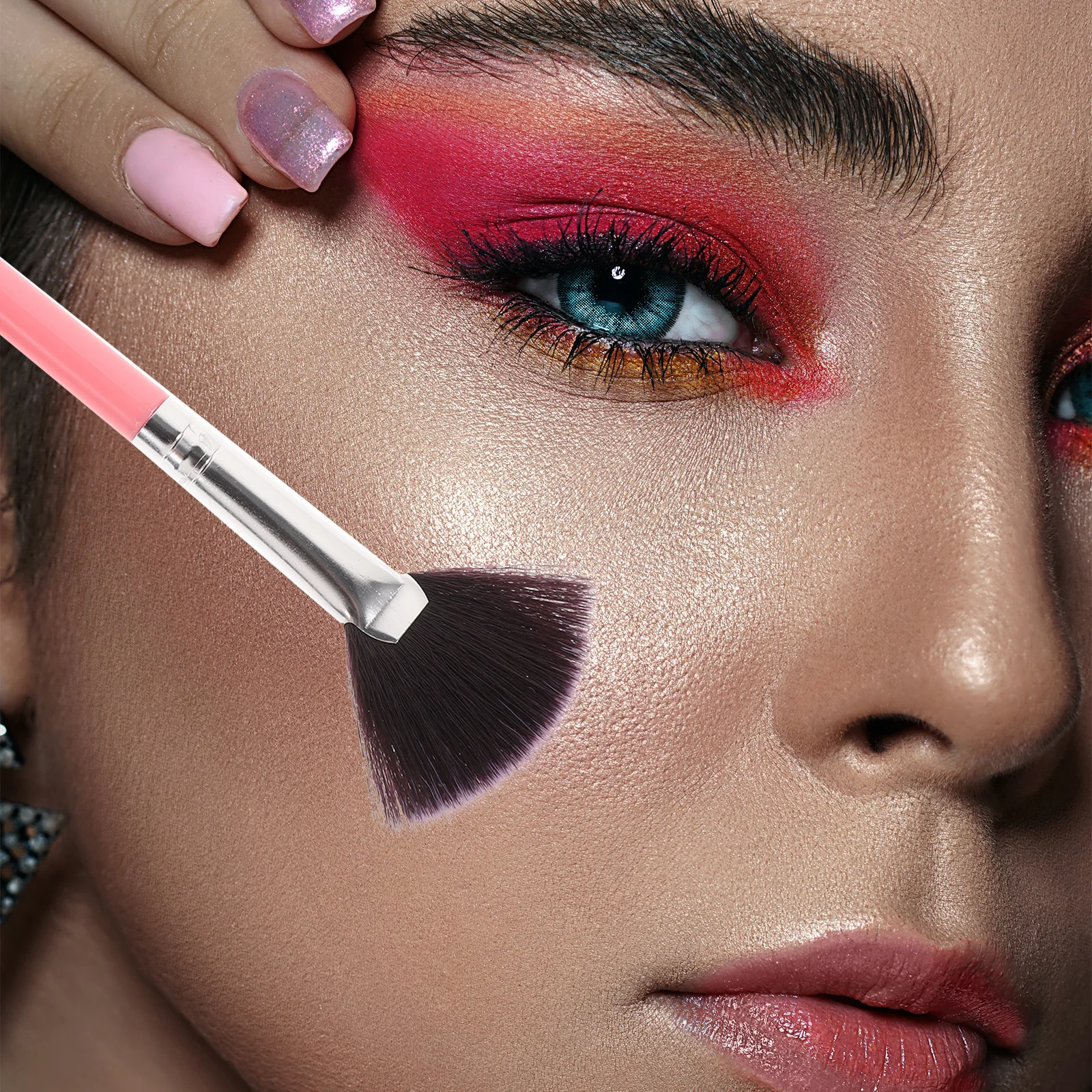 

4Pcs Makeup Brushes Fan Shaped Long Handle Powder Blusher Brush Professional Soft Nylon Bristles for