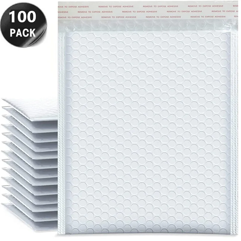 

100pcs Padded Envelopes Large Poly Bubble Mailers Bubble Envelopes Self Seal Bubble Mailers for Shipping Mailing White Black