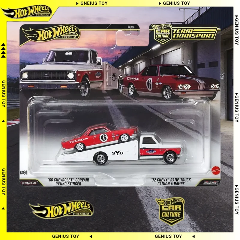 Trasporto di squadra Hot Wheels Premium Car Culture 2026 # 91 '66 Chevrolet Yenko Chevy Ramp Truck 1:64 Auto pressofusa in lega da collezione