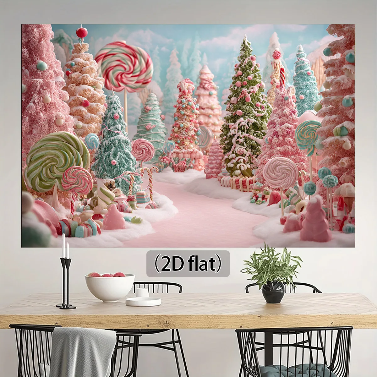 

Фон VIKAMA «Королевство конфет» с рождественской тематикой и розовым леденцовым лесом идеально подходит для фотосъемки и можно стирать.