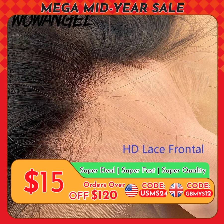 Wow Angel-Invisible HD Lace Frontal, Lace Transparente, Derreter Skins, Cabelo Humano Liso, Apenas Remy, Pré Arrombado, 13x6, 13x4