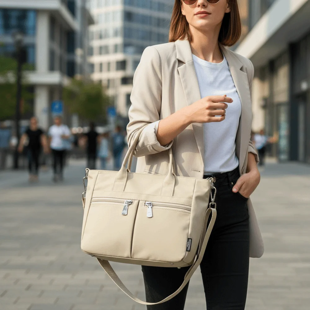

Casual Oxford Cloth Crossbody Bag Wide Shoulder Strap Multi-pocket Nylon Cloth Handbag Solid Color Lightweight Canvas Tote Bag