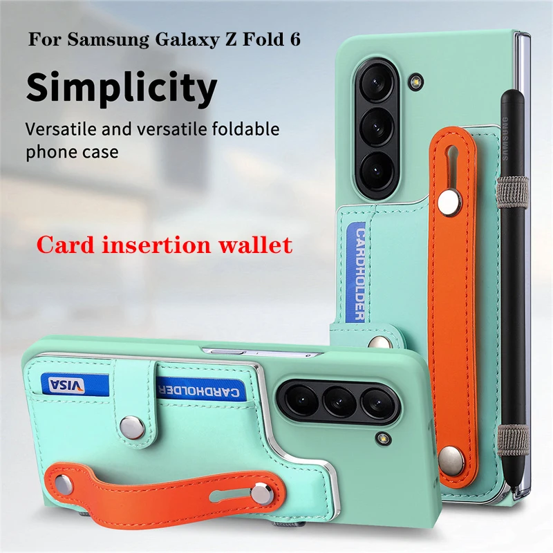 

Luxury Colored Wristband Card Insertion Phone Case For Samsung Galaxy Z Fold 5 Fold 6 5G Pen Slot Screen Protector Bracket Cover